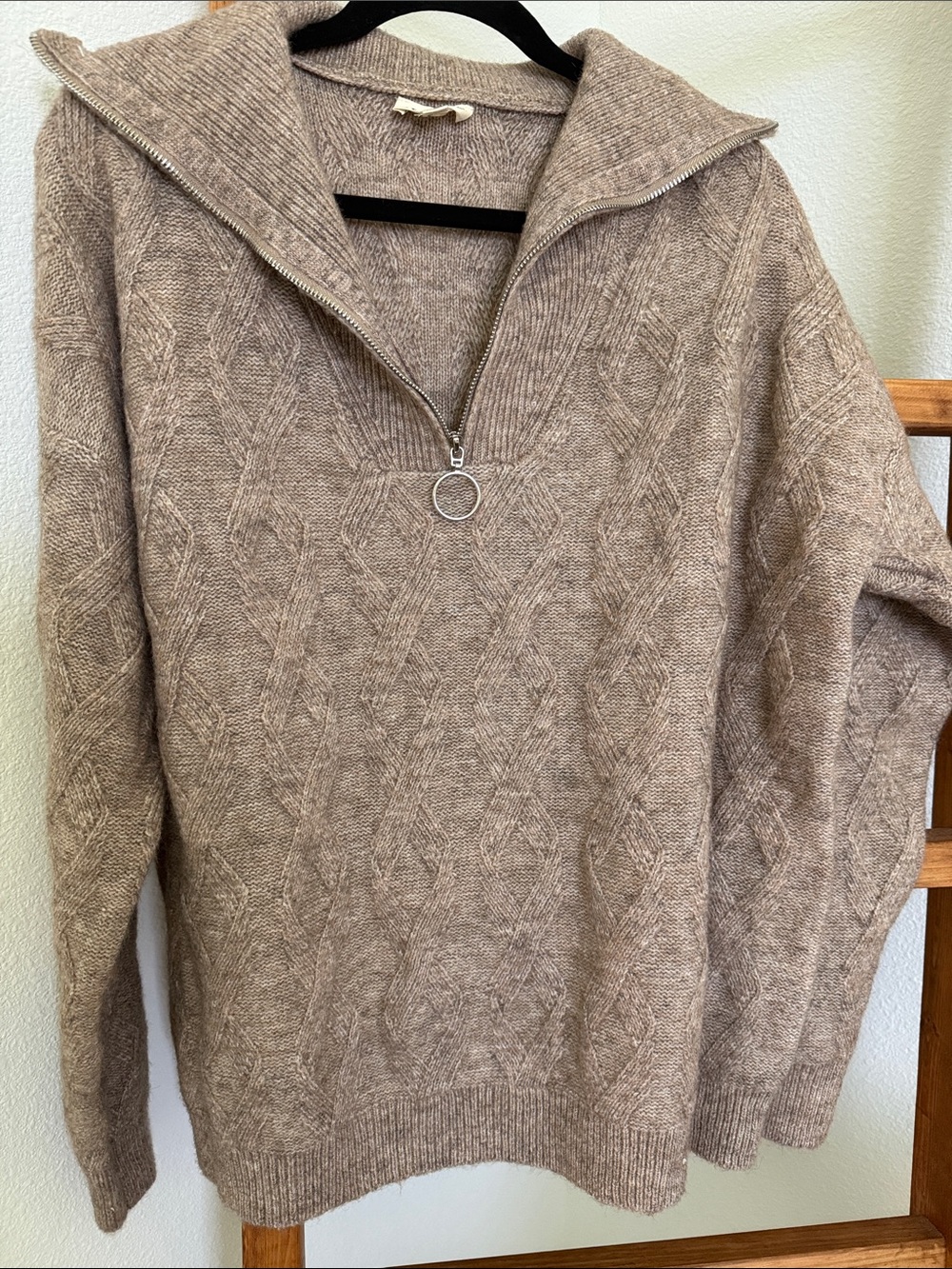 eesome Taupe Cable Zip-Front Sweater